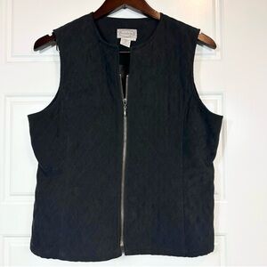 Vintage 90s Stonebridge Suede Feel Polyester Quilted Front Zip Satin Lined Vest